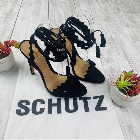 SCHUTZ Lisana Ankle Tie High Heel Scalloped Edges - Picture 2 of 8